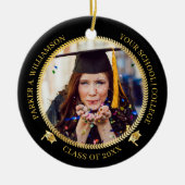 卒業式2フォトブラック |金ゴールドのGrad Capクラスの年 セラミックオーナメント (正面)