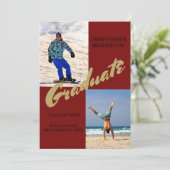 卒業式2写真男性モダンマルーンお祝い 招待状 (スタンド正面)