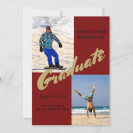 卒業式2写真男性モダンマルーンお祝い 招待状