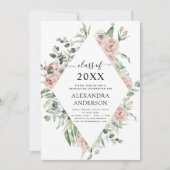 卒業式2022ほこりっぽいピンクのフローラ緑 招待状 (正面)