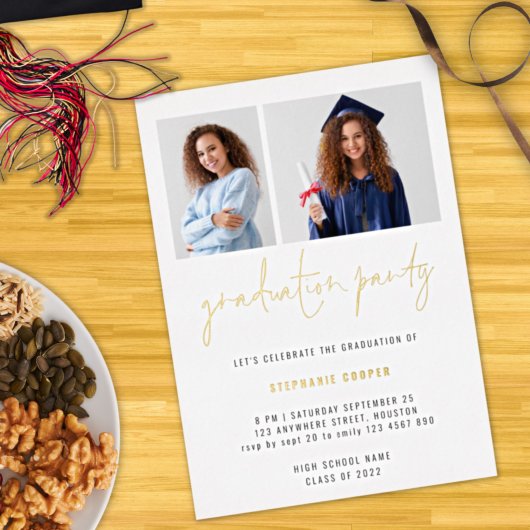 卒業式2022 2写真グラードパーティー実在金ゴールド 箔招待状