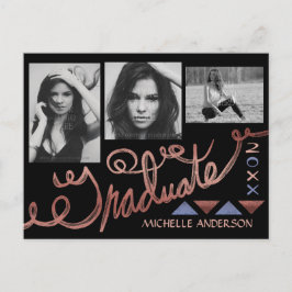 卒業式2023フォトコラージュフェイクバラ金箔 案内ポストカード