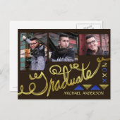 卒業式2023フォトコラージュフェイク金ゴールドタイポグラフィ 案内ポストカード (正面/裏面)