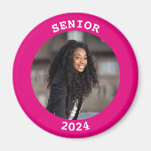 卒業式2023ホットピンクラウンドフォト縁ど マグネット (正面)