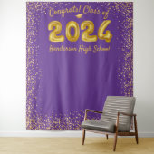 卒業式2023金ゴールドバルーン紫の写真の背景 タペストリー (インサイチュ)