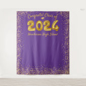 卒業式2023金ゴールドバルーン紫の写真の背景 タペストリー (正面)