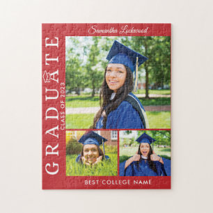 卒業式2023 Photo Collage Red Grad Keepsake ジグソーパズル