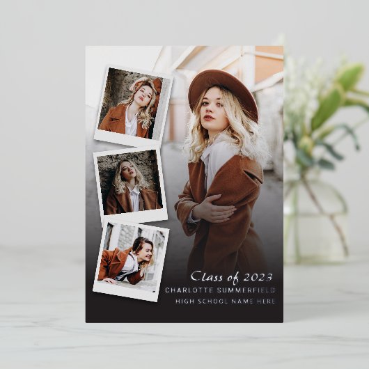 卒業式2024フォトシルバーフォイル発表 箔招待状 (立ち正面)