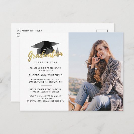 卒業式2024フォトミニマルパーティー インビテーションポストカード (正面/裏面)