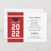 卒業式2024ミニマリスト赤白卒業生 インビテーションポストカード (正面/裏面)