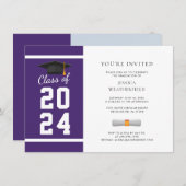 卒業式2024大学院写真紫ホワイトパーティー 招待状 (正面/裏面)