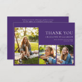 卒業式2024年Grad Photos モダン Purple サンキューカード (正面/裏面)