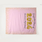 卒業式2024金ゴールドバルーンピンクの写真の背景 タペストリー (正面(横))