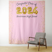 卒業式2024金ゴールドバルーンピンクの写真の背景 タペストリー (インサイチュ)