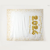 卒業式2024金ゴールドバルーン白い写真の背景 タペストリー (正面(横))