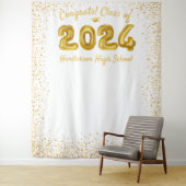 卒業式2024金ゴールドバルーン白い写真の背景 タペストリー (インサイチュ)