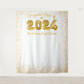 卒業式2024金ゴールドバルーン白い写真の背景 タペストリー (正面)