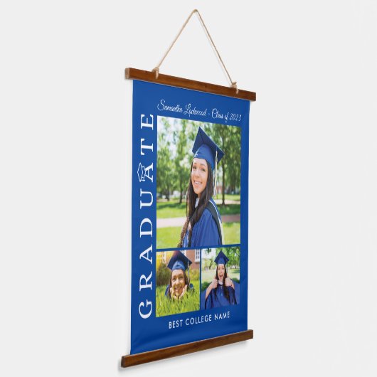卒業式2024 Photo Collage Blue Grad Keepsake 吊り下げ型タペストリー (傾斜あり)