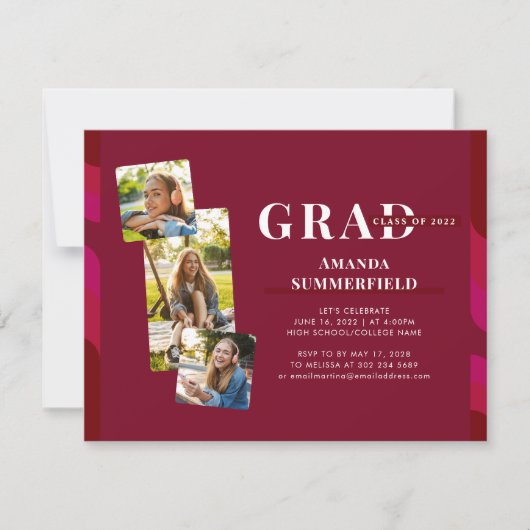 卒業式2024 Photo Collage Burgundy Gradパーティー 招待状 (正面)