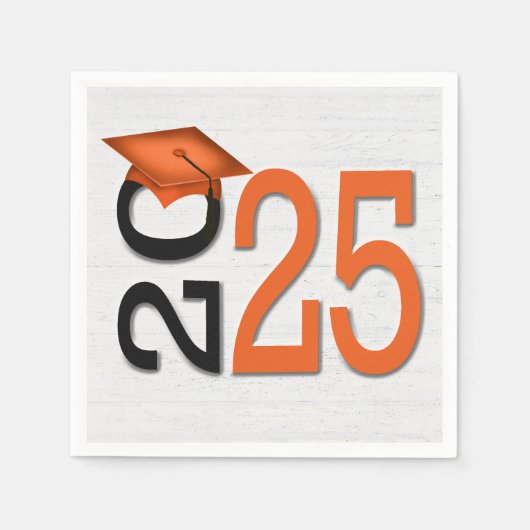 卒業式2025オレンジと黒オンウッド スタンダードカクテルナプキン (正面)