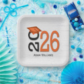 卒業式2025オレンジと黒オンウッド ペーパープレート (パーティー)