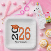 卒業式2025オレンジと黒オンウッド ペーパープレート (パーティー)