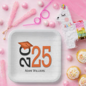 卒業式2025オレンジと黒オンウッド ペーパープレート (パーティー)