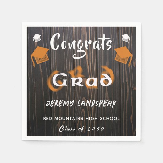 卒業式2025オレンジ&ホワイトぼやけ文字 スタンダードカクテルナプキン (正面)