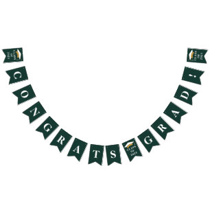 卒業式2025グラッドグリーンホワイト バンティングフラッグ