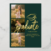 卒業式2025グリーンフォトゴールドフォイル発表 箔招待状 (正面)