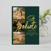 卒業式2025グリーンフォトゴールドフォイル発表 箔招待状 (立ち正面)