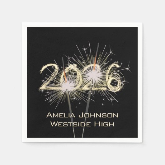 卒業式2025スパークラーオンブラック スタンダードカクテルナプキン (正面)