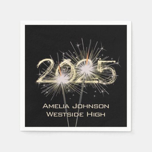 卒業式2025スパークラーオンブラック スタンダードカクテルナプキン (正面)
