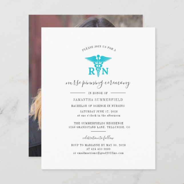 卒業式2025ナースピン留めパーティの招待状 (正面/裏面)