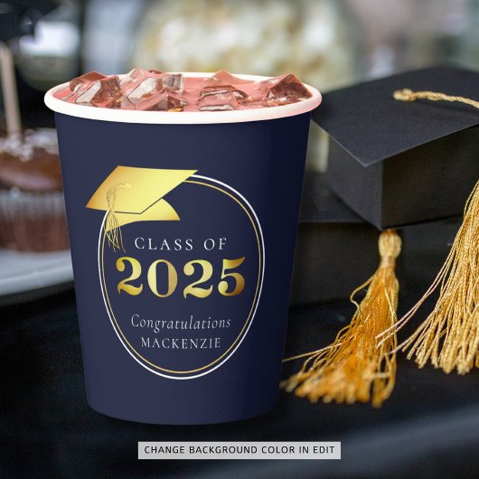 卒業式2025ネイビーブルーメタリック金ゴールド 紙コップ