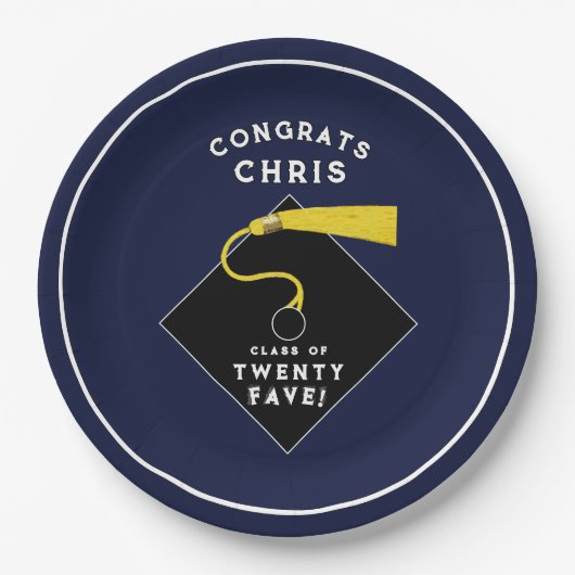卒業式2025ネイビーブルー ペーパープレート (正面)