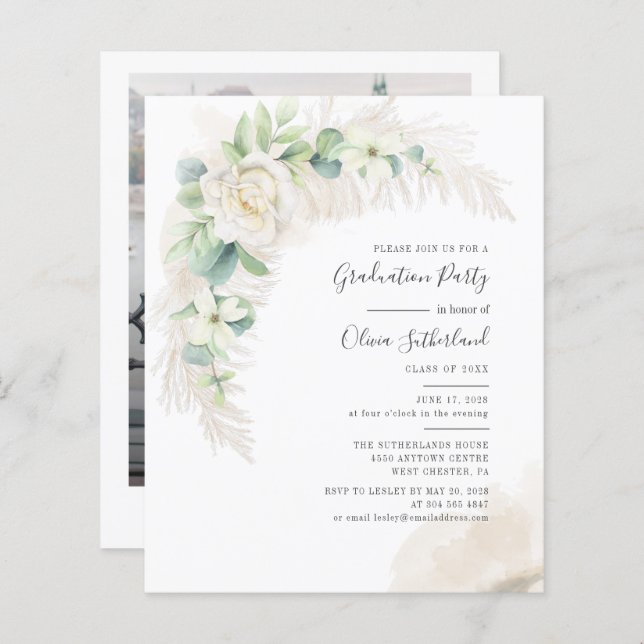 卒業式2025パンパスグラスフォト招待状 (正面/裏面)