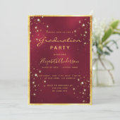 卒業式2025パーティーバーガンディ金ゴールドバブル 招待状 (スタンド正面)