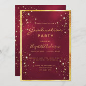 卒業式2025パーティーバーガンディ金ゴールドバブル 招待状 (正面/裏面)