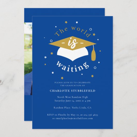 卒業式2025パーティーワールド待ちグラッドフォト 招待状 (正面/裏面)