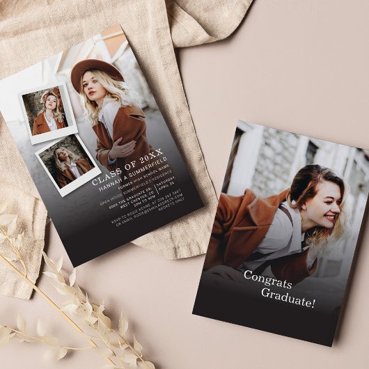 卒業式2025パーティー写真コラージュモダングラード 招待状