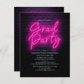 卒業式2025ピンクのネオンスクリプト写真のグラードパーティー 招待状 (正面/裏面)