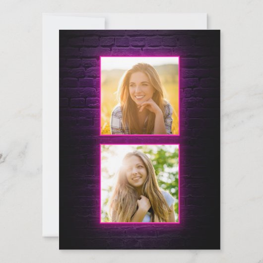 卒業式2025ピンクネオンスクリプト2枚の写真パーティー 招待状 (裏面)