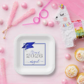 卒業式2025フェイクメタリック王室のブルーシルバー ペーパープレート (パーティー)