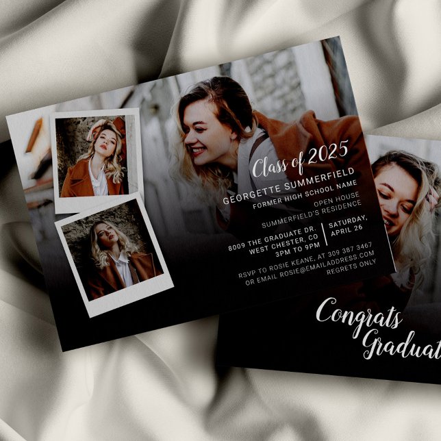 卒業式2025フォトグラードパーティの招待状 (Class of 2025 Graduation Party Photo Script Grad Party Invitation.)