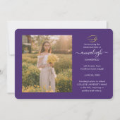 卒業式2025フォトコラージスクリプトパープル金ゴールド 案内状 (裏面)