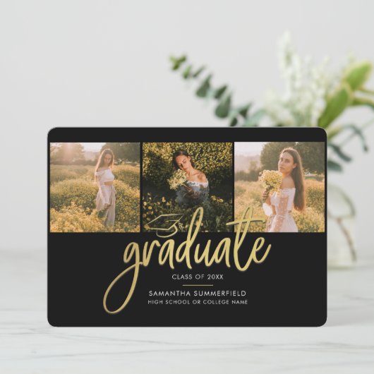 卒業式2025フォトコラージブラックスクリプトグラード 案内状 (スタンド正面)