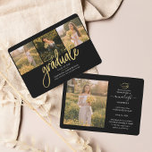 卒業式2025フォトコラージブラックスクリプトグラード 案内状