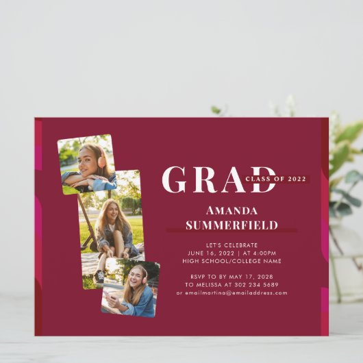 卒業式2025フォトコラージュモダングラードパーティー 招待状 (スタンド正面)