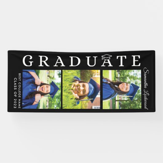 卒業式2025フォトコラージュ白黒グラード 横断幕 (横)